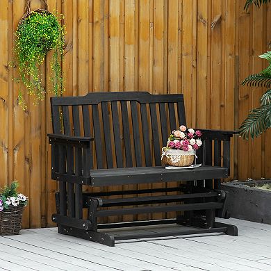 Outsunny 2 Person Patio Swing Glider Bench with Quick Drying Design and Widen Armrest Wood Rocking Chair Loveseat for Backyard Garden Porch Natural