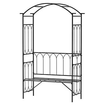 45” Steel Metal Outdoor Garden Arbor Archway With Bench Seating Black