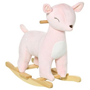 Qaba Kids Plush Ride On Rocking Horse Deer shaped Plush Toy Rocker with Realistic Sounds for Child 36 72 Months Pink