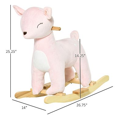 Qaba Kids Plush Ride On Rocking Horse Deer shaped Plush Toy Rocker with Realistic Sounds for Child 36 72 Months Pink