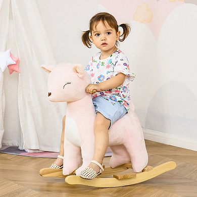 Qaba Kids Plush Ride On Rocking Horse Deer shaped Plush Toy Rocker with Realistic Sounds for Child 36 72 Months Pink