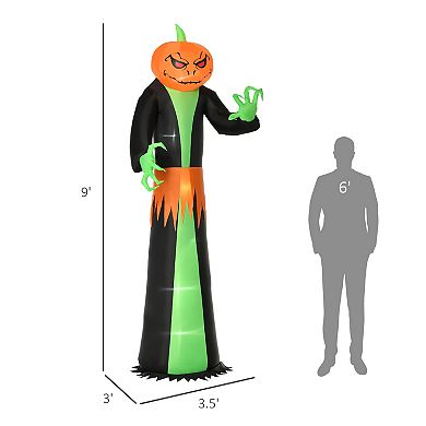 HOMCOM 9ft Inflatable Halloween Pumpkin Outdoor LED Lighted Party Decorations