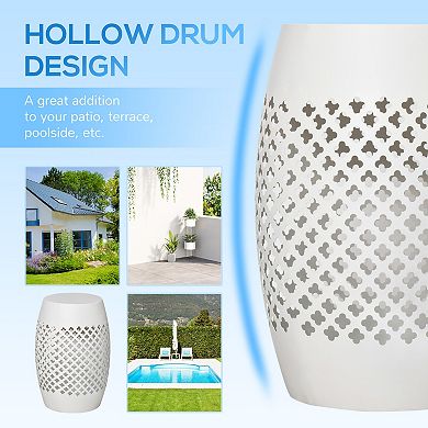 Chic, Modern, Outdoor & Indoor Garden Steel Round Side Table, Hollow Drum, Blue