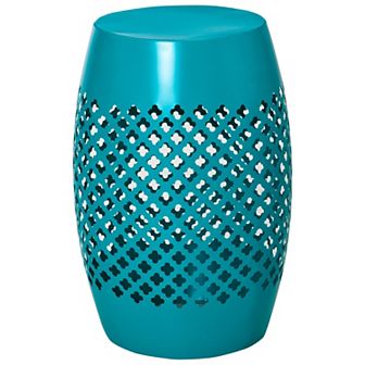Chic, Modern, Outdoor & Indoor Garden Steel Round Side Table, Hollow Drum, Blue