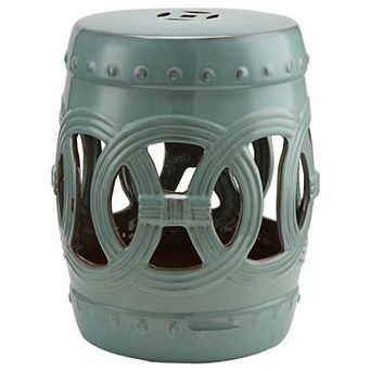 Outsunny 14inch x 17inch Ceramic Garden Stool w/ Knotted Ring Design, Blue