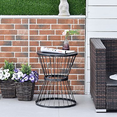 16" Outdoor & Indoor Garden Steel Accent Table W/ Hourglass Design, Black