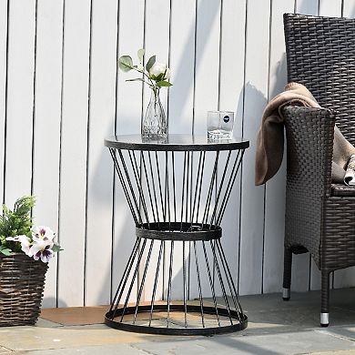 Outsunny 16" Steel Patio End Table Side Table with Hourglass Design Accent Table for Outdoor and Indoor Use Black