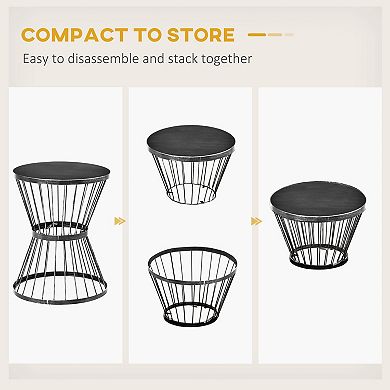 Outsunny 16inch Round Outdoor Side Table, Steel Frame Patio End Table, Black