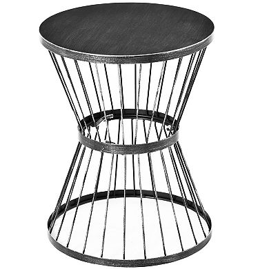 16" Outdoor & Indoor Garden Steel Accent Table W/ Hourglass Design, Black