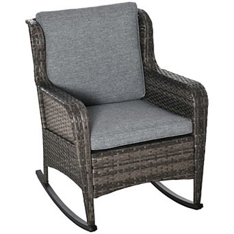 Outsunny Wicker Rocking Chair, Outdoor Rocker w/ Cushions