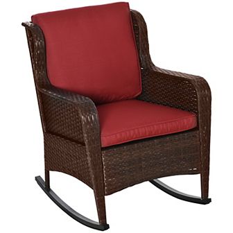 Patio Pe Rattan Wicker Rocking Chair For Garden, Patio W/ Soft Cushions