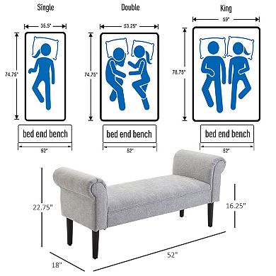 HOMCOM 52" Linen Upholstered Accent Ottoman Bench With Armrests Light Grey