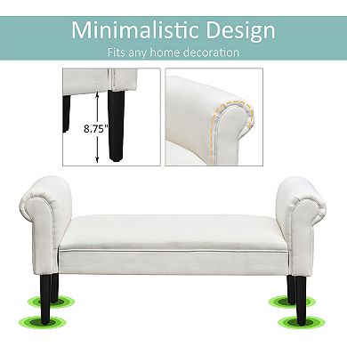 HOMCOM 52" Linen Upholstered Accent Ottoman Bench With Armrests Light Grey