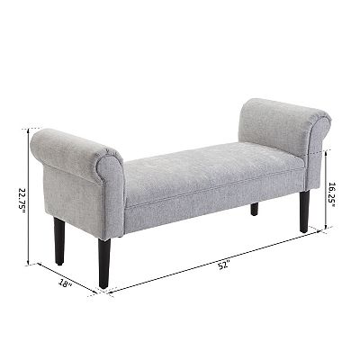 HOMCOM 52" Linen Upholstered Accent Ottoman Bench With Armrests Light Grey