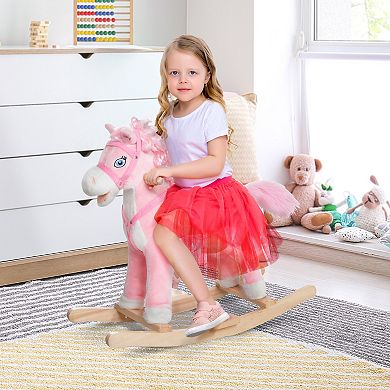 Qaba Kids Ride on Rocking Horse Toddler Plush Toy with Realistic Sounds and Swinging Tail for 3 Years Old Children