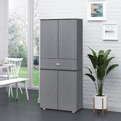 HOMCOM 71" Freestanding Kitchen Pantry Cabinet with 2 Large Double Door Cabinets and 1 Center Drawer Grey