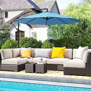 Outsunny Outdoor Crank Umbrella Sun Protection Shade Canopy w/ Stable Base