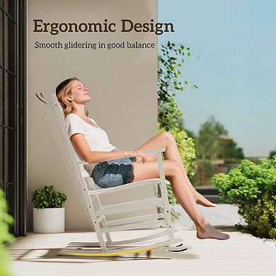 Outsunny Outdoor Rocking Chair, High Back Wooden Rocker, Slatted