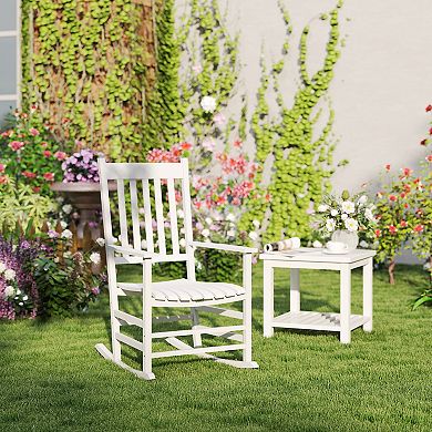Outsunny Outdoor Rocking Chair, High Back Wooden Rocker, Slatted