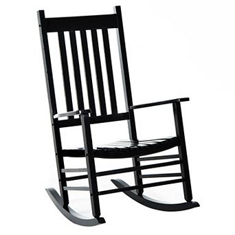 Outsunny Outdoor Rocking Chair, High Back Wooden Rocker, Slatted