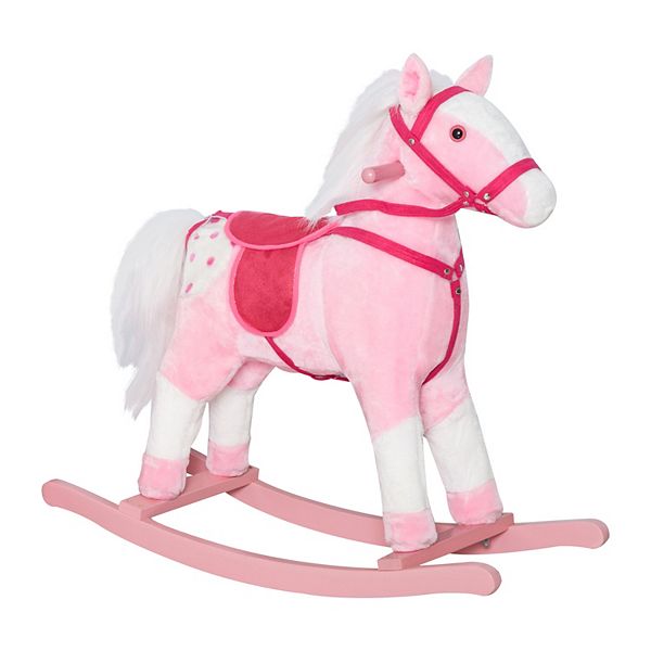Qaba Kids Plush Toy Rocking Horse Pony Toddler Ride on Animal for Girls  Pink Birthday Gifts with Realistic Sounds Pink