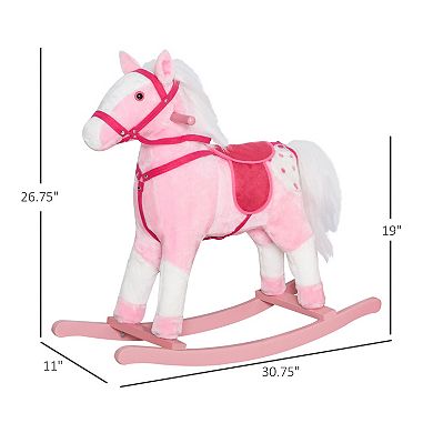 Qaba Kids Plush Toy Rocking Horse Pony Toddler Ride on Animal for Girls Pink Birthday Gifts with Realistic Sounds Brown