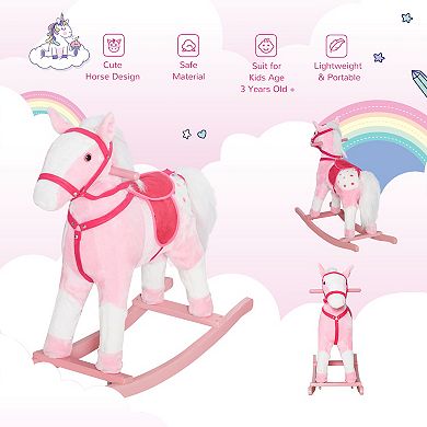 Qaba Kids Plush Rocking Horse Ride-on Baby Girl Toy Pony W/ Realistic Sound Pink