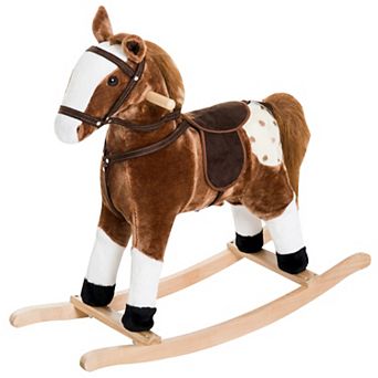 Qaba Kids Plush Rocking Horse Ride-on Baby Girl Toy Pony W/ Realistic Sound Pink
