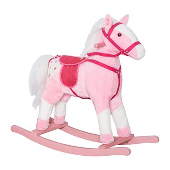 Qaba Kids Plush Rocking Horse Ride-on Baby Girl Toy Pony W/ Realistic Sound Pink