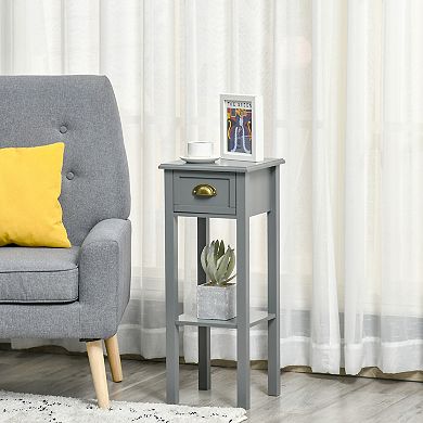 2-tier Side Table W/ Drawer & Shelf For Living Room, Black