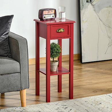 2-tier Side Table W/ Drawer & Shelf For Living Room, Black