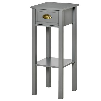 2-tier Nightstand Side Table W/ Drawer & Shelf For Living Room Or Bedroom, Black