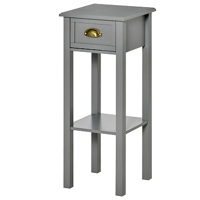 2-tier Side Table W/ Drawer & Shelf For Living Room, Black