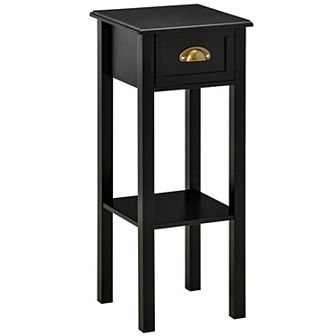 2 tier Side Table W/ Drawer & Shelf For Living Room, Black