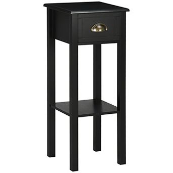 2 tier Side Table W/ Drawer & Shelf For Living Room, Black