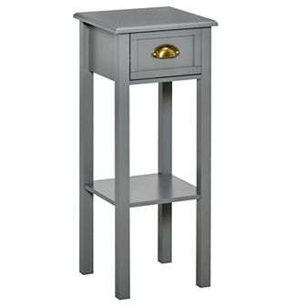 2 tier Side Table W/ Drawer & Shelf For Living Room, Black