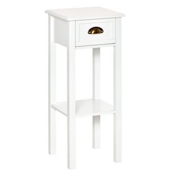 2 tier Side Table W/ Drawer & Shelf For Living Room, Black