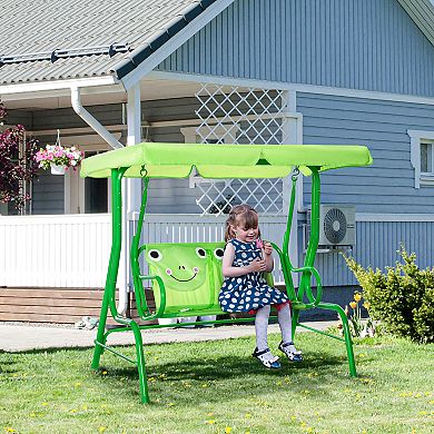 Porch Swing For Kids, Adjustable Canopy To Block Sun At Angles, Brown