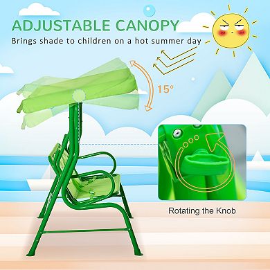 Outsunny Outdoor Hanging Bench for Kids with Adjustable Roof,