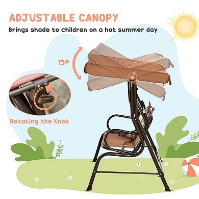 Outsunny Outdoor Hanging Bench for Kids with Adjustable Roof,
