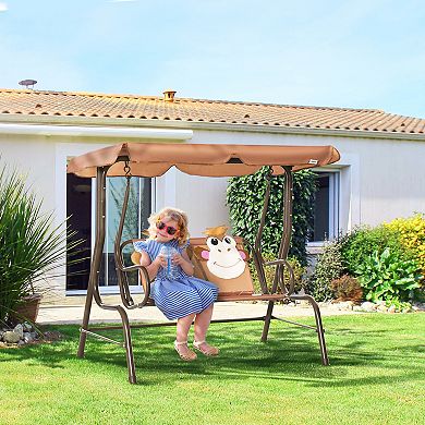 Outsunny Outdoor Hanging Bench for Kids with Adjustable Roof,
