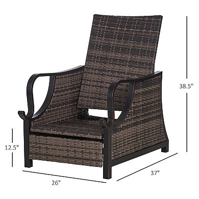 Outsunny Adjustable Patio Rattan Leisure Chair Outdoor Relax PE Rattan Recline Lounge Furniture w/ Cushion and Armrest for Backyard Garden Patio Dark Blue
