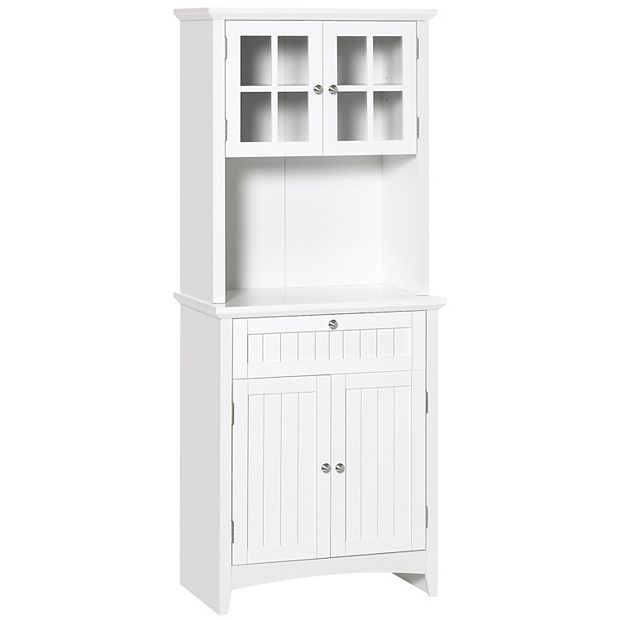 HOMCOM 67 In. White Kitchen Buffet With Hutch Pantry With Framed Doors 2- Drawers And Open Microwave Countertop 835-427WT - The Home Depot