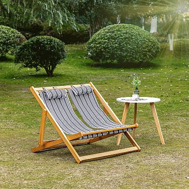 Double Folding Patio Chaise Lounge Chair W/ Adjustable Backrest Cream White