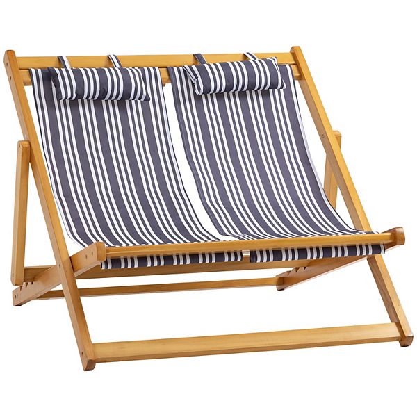 Double Folding Patio Chaise Lounge Chair W Adjustable Backrest