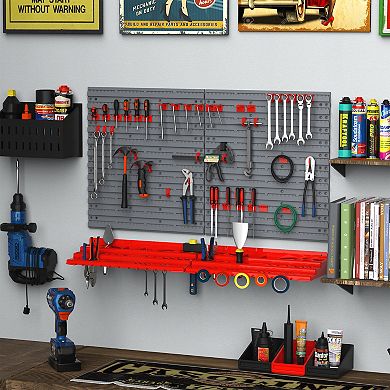 54 Piece Hanging Panel Tool Organization Rack For Garage Wall, 50 Hooks