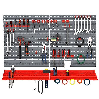 54 Piece Hanging Panel Tool Organization Rack For Garage Wall, 50 Hooks