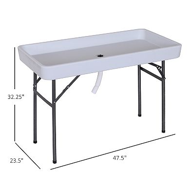 Folding Table Fish Fillet Camping Picnic Outdoor Gardening Table W/ Sink