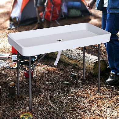 Folding Table Fish Fillet Camping Picnic Outdoor Gardening Table W/ Sink