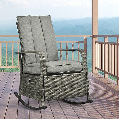 Adjustable Wicker Recliner Cushion Rocker Chair Pool Chaise Patio Lounge Outdoor